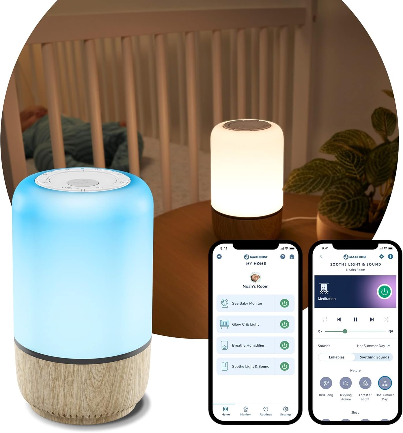 Maxi-Cosi Veilleuse Musicale Soothe, veilleuse bébé intelligente compatible Alexa et Google Assistant