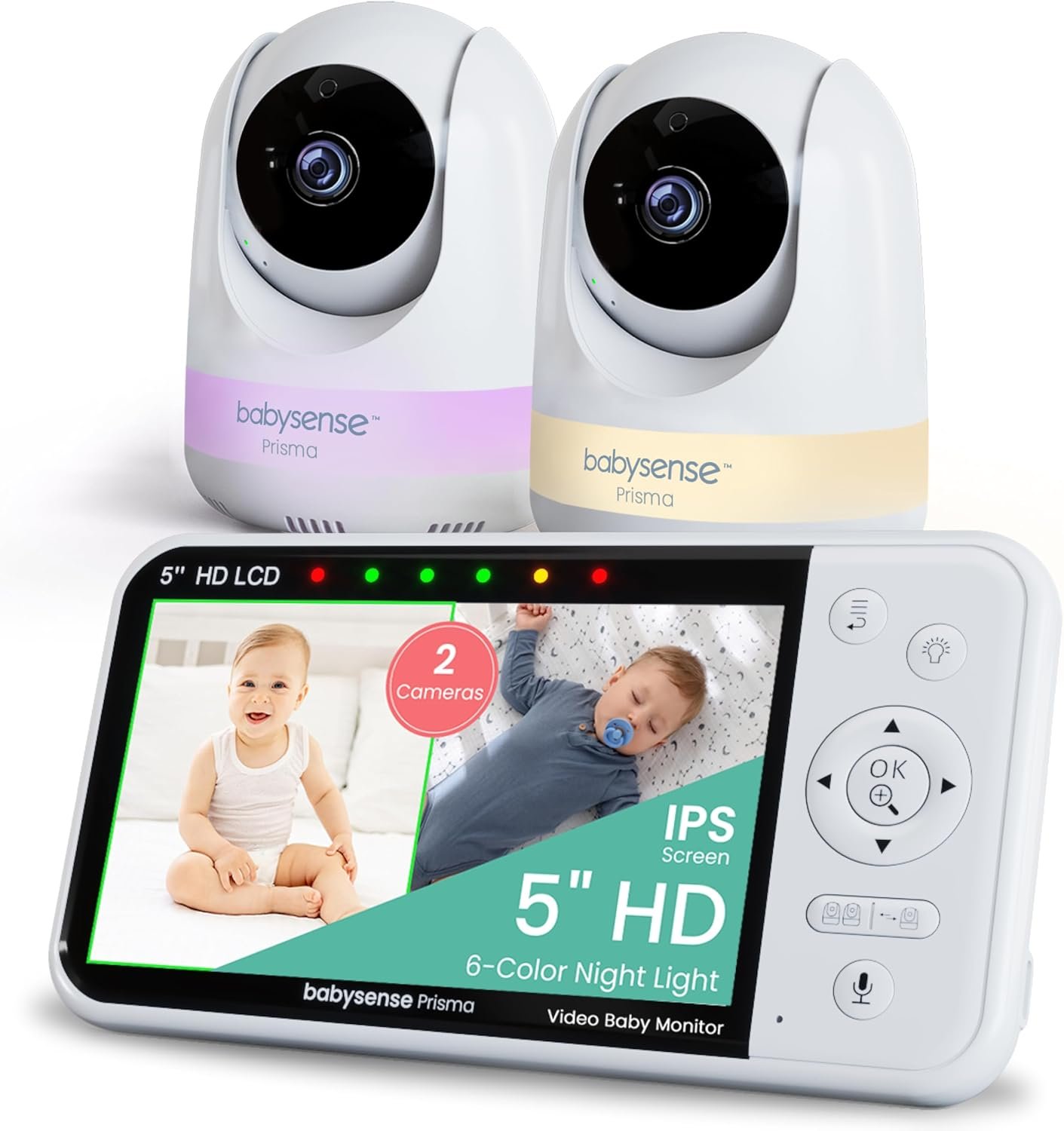 Babysense Prisma Babyphone Vidéo HD 5 pouces avec 2 Caméras et Audio