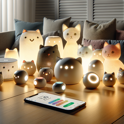 Différents modèles de veilleuse chat, modernes et colorées