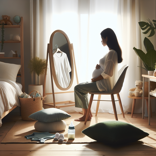 Femme observant son ventre post-partum, symbole de douceur