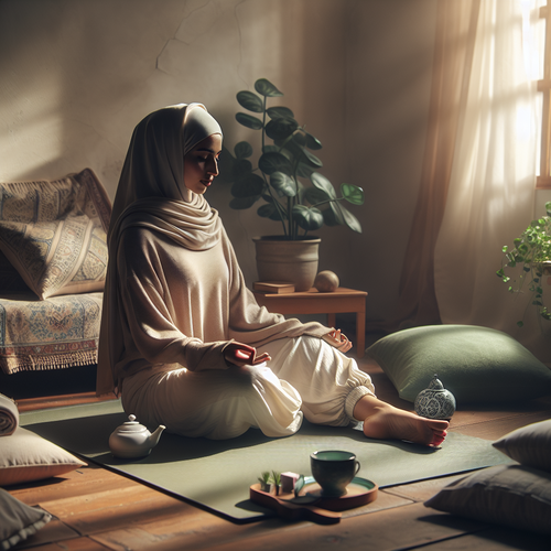 Jeune maman pratiquant une posture de yoga post-partum dans un salon lumineux