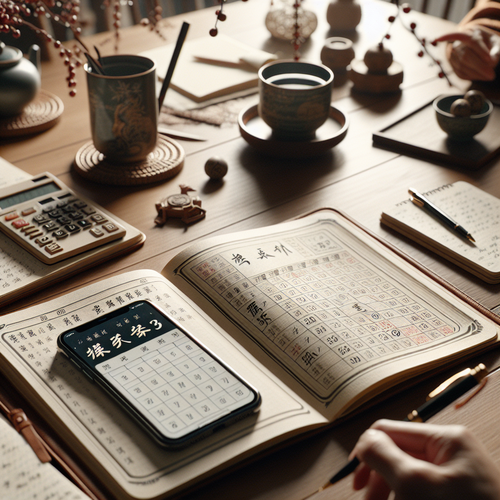 Famille s’amusant autour du calendrier de grossesse chinois