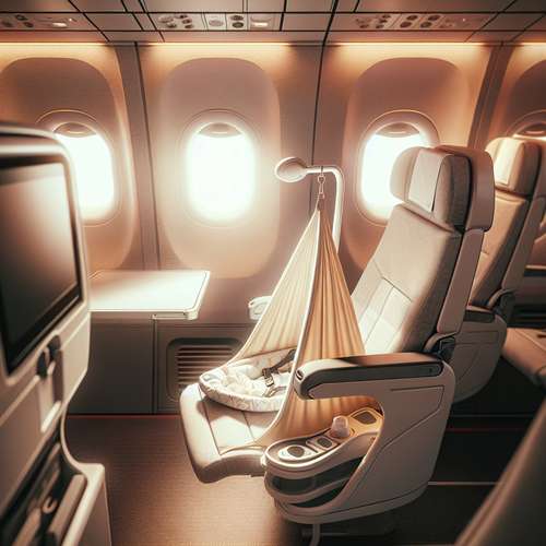 Hamac avion bébé fixé à la tablette d’un siège d’avion