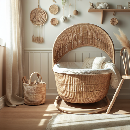 Panier en osier élégant pour bébé dans une chambre moderne