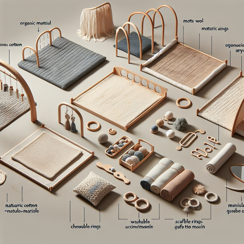 Tapis d'éveil Montessori avec portique en bois naturel et accessoires textiles amovibles