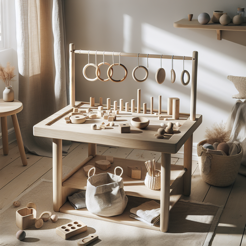 Table d’activité Montessori en bois naturel avec activités sensorielles