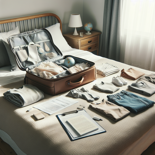 Sac maternité maman et bébé bien organisé sur un lit